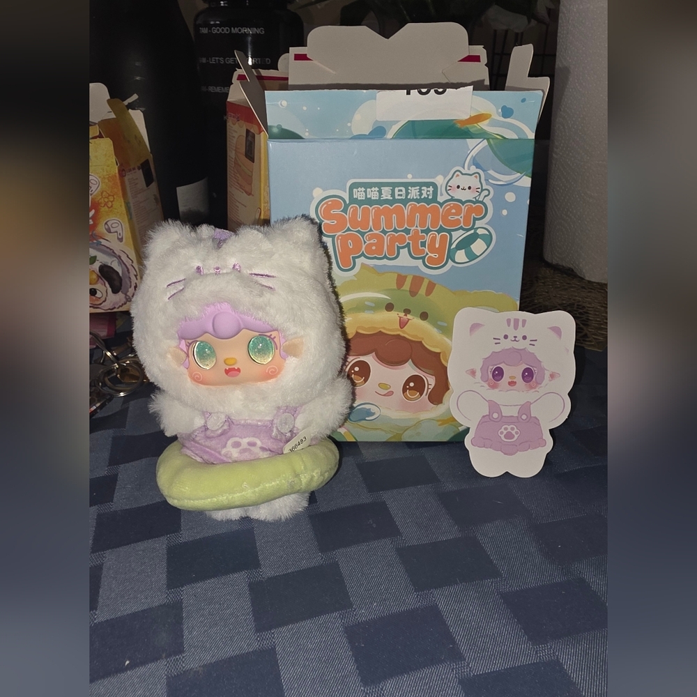 Cute Yooki Mew Mew Plush Confirmed Cat Toy with Purple and White Outfit